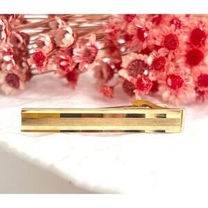 Minimalist 80's Style Smooth & Matte Gold Toned Vintage Men's Tie Bar | Tie Clip